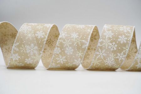 Текстурована стрічка зі сніжинками на дроті_KF7385GC-13-1_натуральна